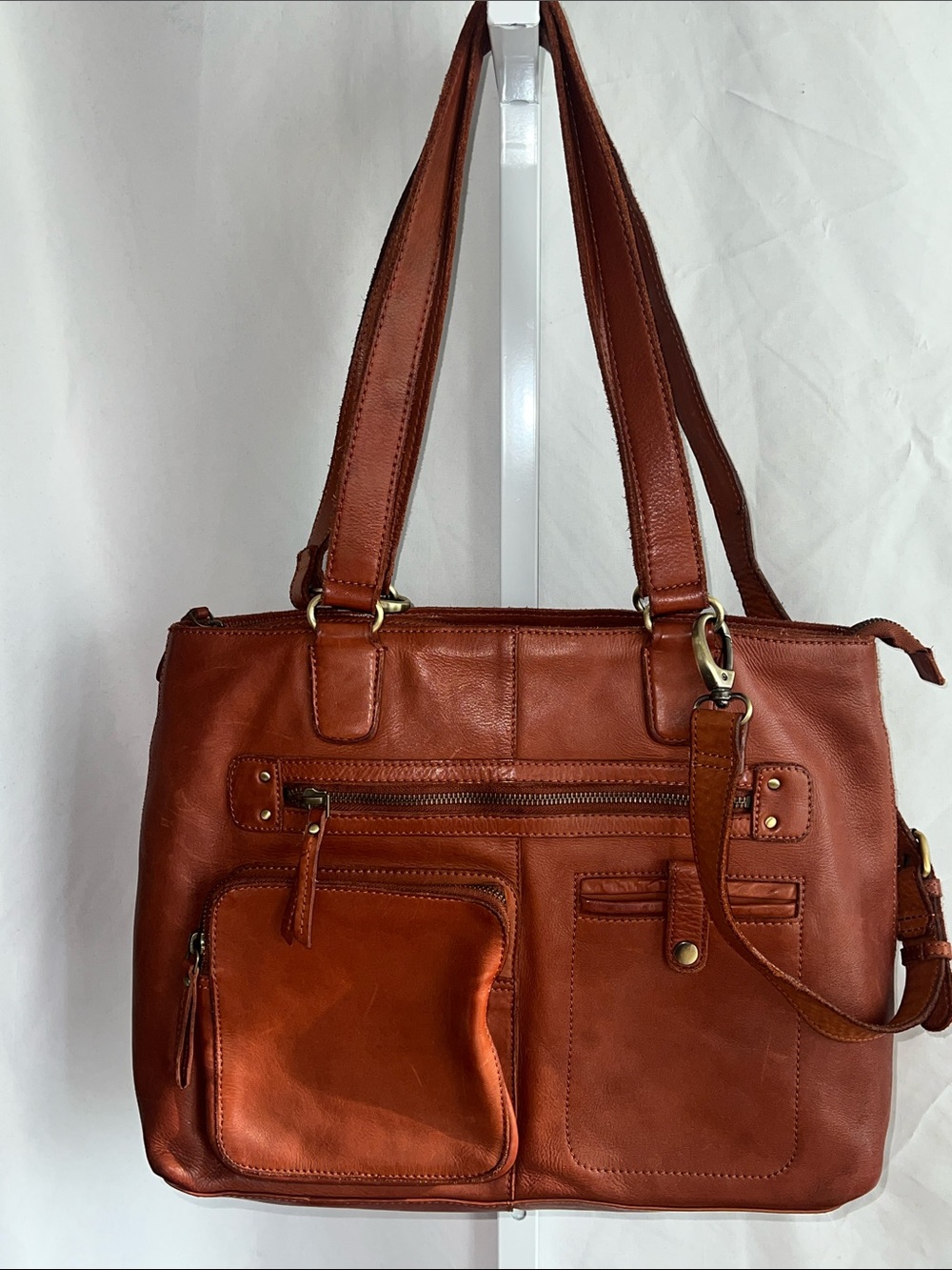 Marta Ponti Classic Brown Genuine Leather Tote Computer Bag Electronic Bag